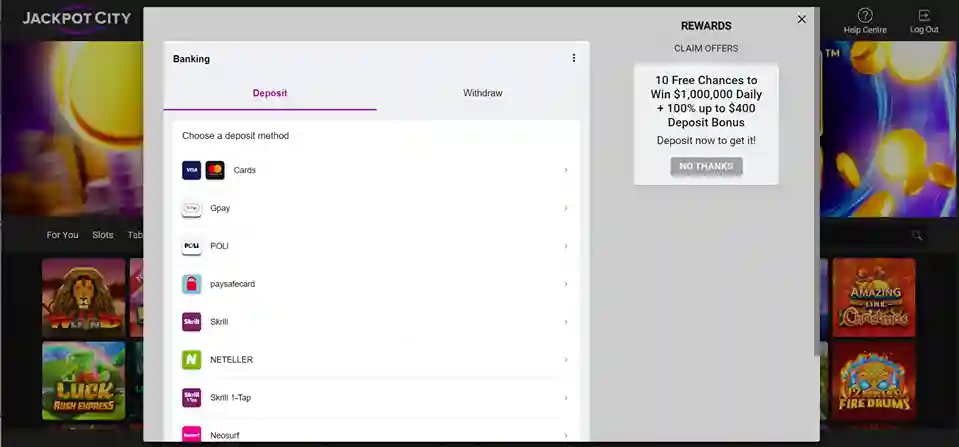 Jackpot City Payment Methods